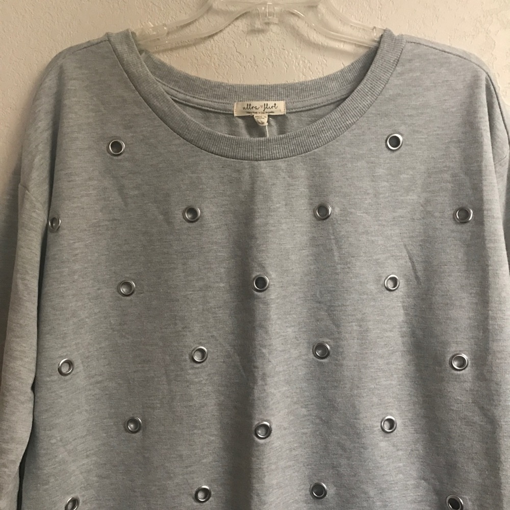 Gray Sweatshirt with Silver Grommets